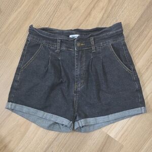 Gray Jean Shorts with High-Waisted Cuffed Design
